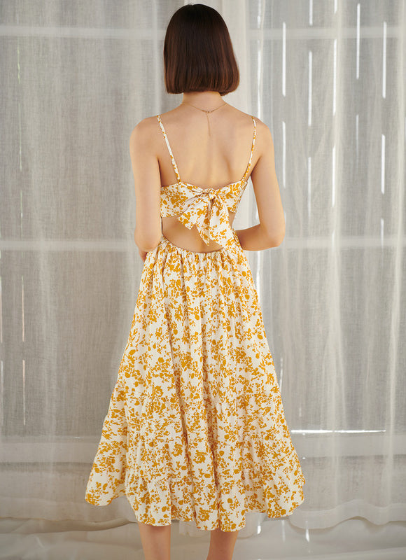 Robe Portefeuille Midi Jaune Floral - gallery 3