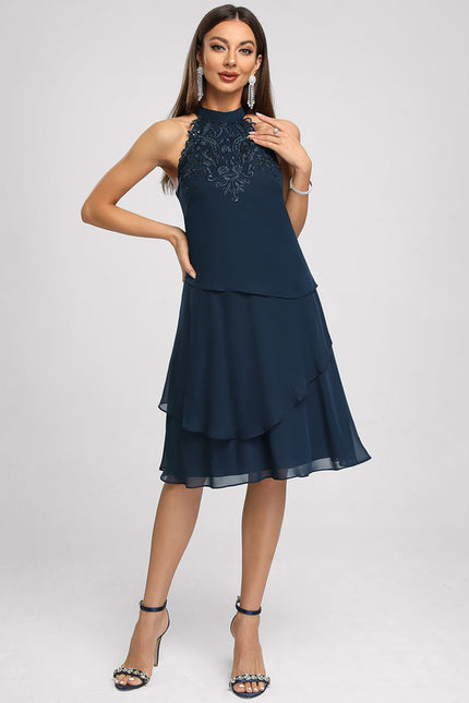 Robe Portefeuille Évasée Marine Foncé - gallery 3