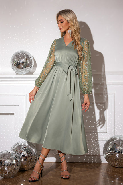 Robe Portefeuille Satin Vert Pastel - gallery 3