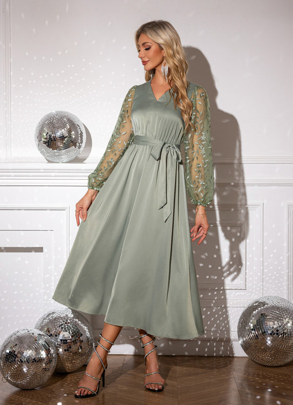 Robe Portefeuille Satin Vert Pastel - gallery 3