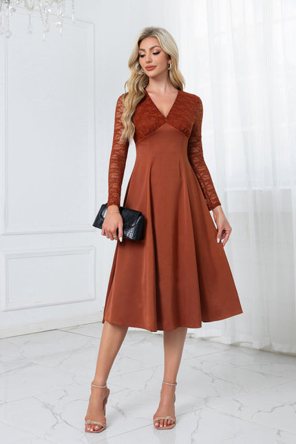 Robe Portefeuille Midi Rouille Élégante - gallery 4