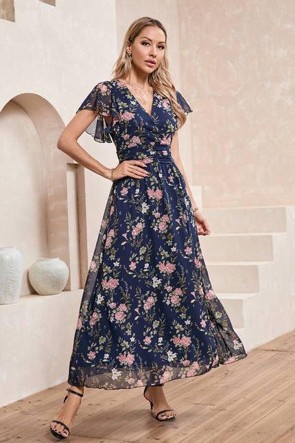Robe Portefeuille Florale Navy - gallery 1