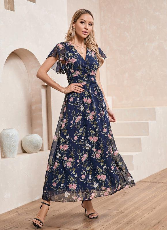 Robe Portefeuille Florale Navy - gallery 1