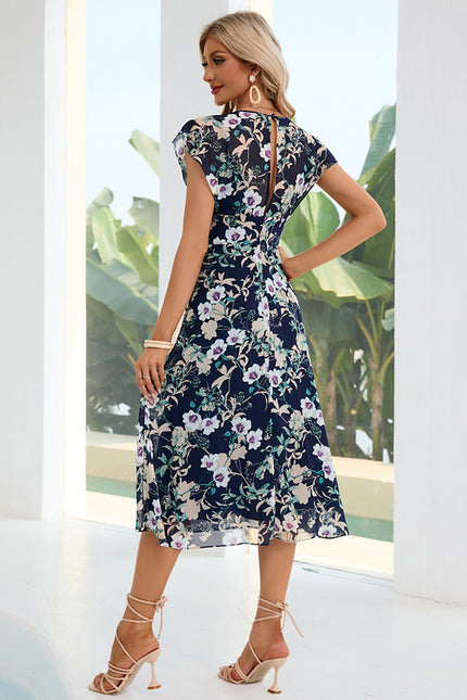 Robe Portefeuille Fleurie Marine - gallery 2