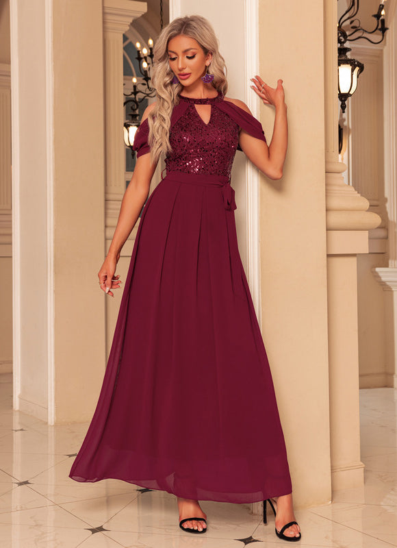 Robe Portefeuille Bordeaux Scintillante - gallery 2