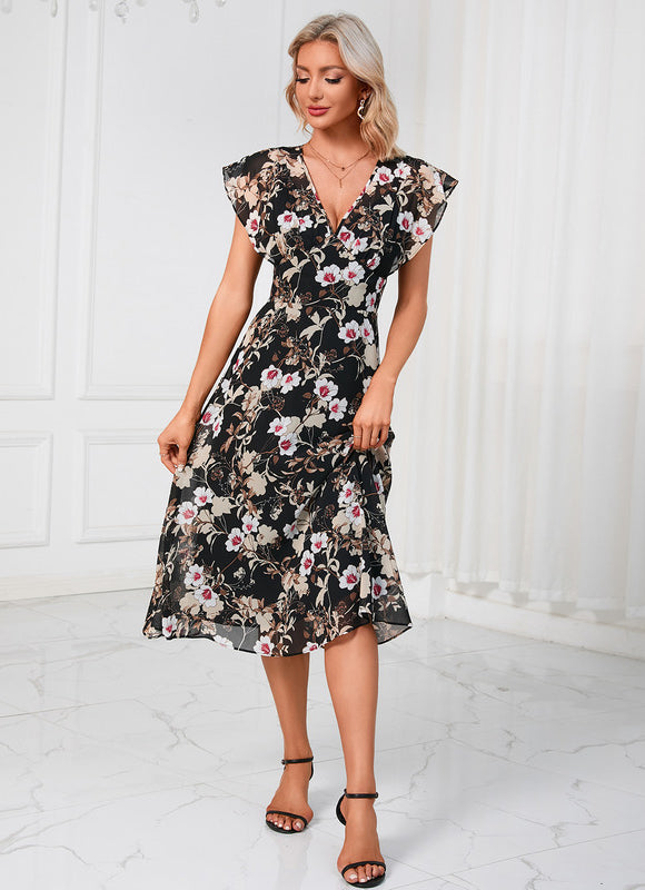 Robe Portefeuille Fleurie Marine - gallery 9