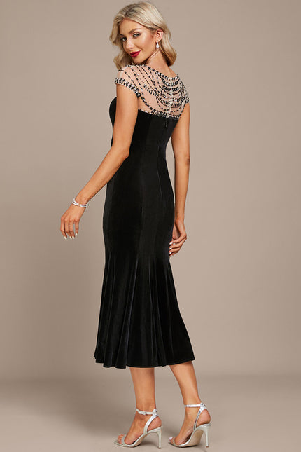 Robe Portefeuille Velours Noir Élégant - gallery 4