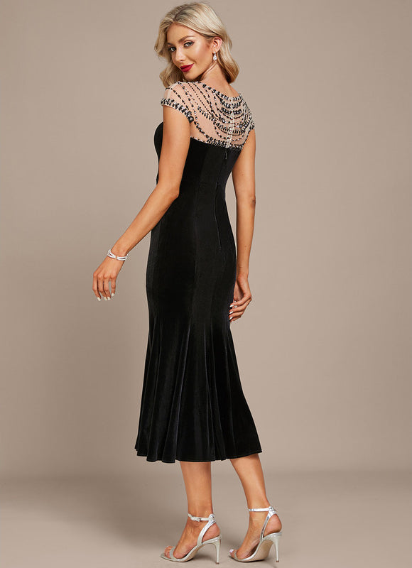 Robe Portefeuille Velours Noir Élégant - gallery 4