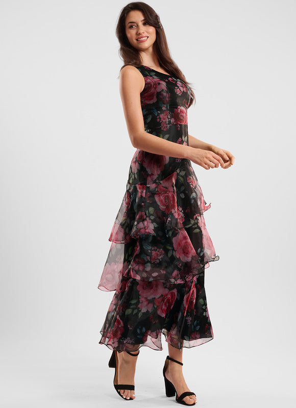Robe Portefeuille Asymétrique Florale - gallery 3