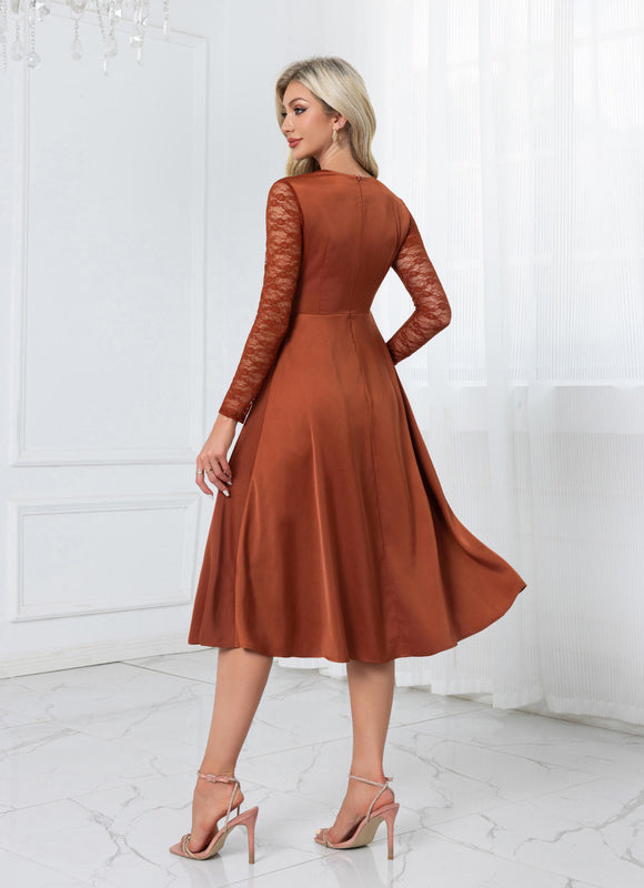 Robe Portefeuille Midi Rouille Élégante - gallery 2