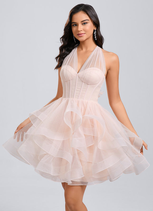Robe Portefeuille Tulle Saumon Volants - gallery 4