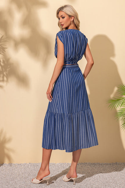 Robe Portefeuille Midi Rayée Chic - gallery 2
