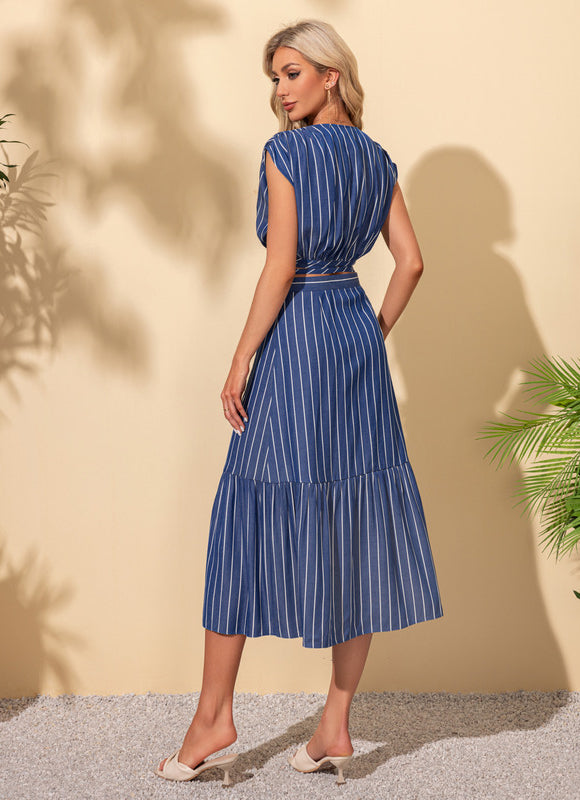 Robe Portefeuille Midi Rayée Chic - gallery 2