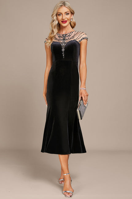 Robe Portefeuille Velours Noir Élégant - gallery 3