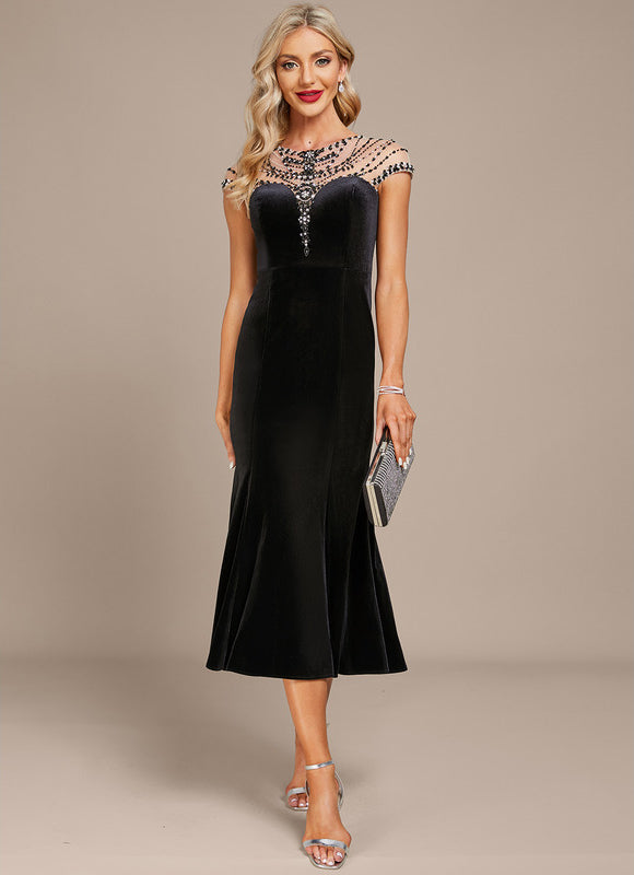Robe Portefeuille Velours Noir Élégant - gallery 3