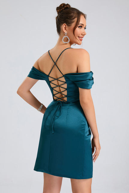 Robe Portefeuille Satin Épaule Ouverte - gallery 1