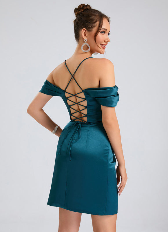 Robe Portefeuille Satin Épaule Ouverte - gallery 1
