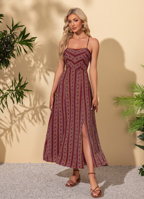 Robe Portefeuille Maxi Bordeaux Rayée - gallery 4