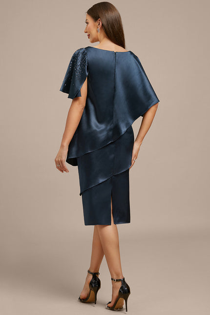 Robe Portefeuille Satin Marine Élégante - gallery 4