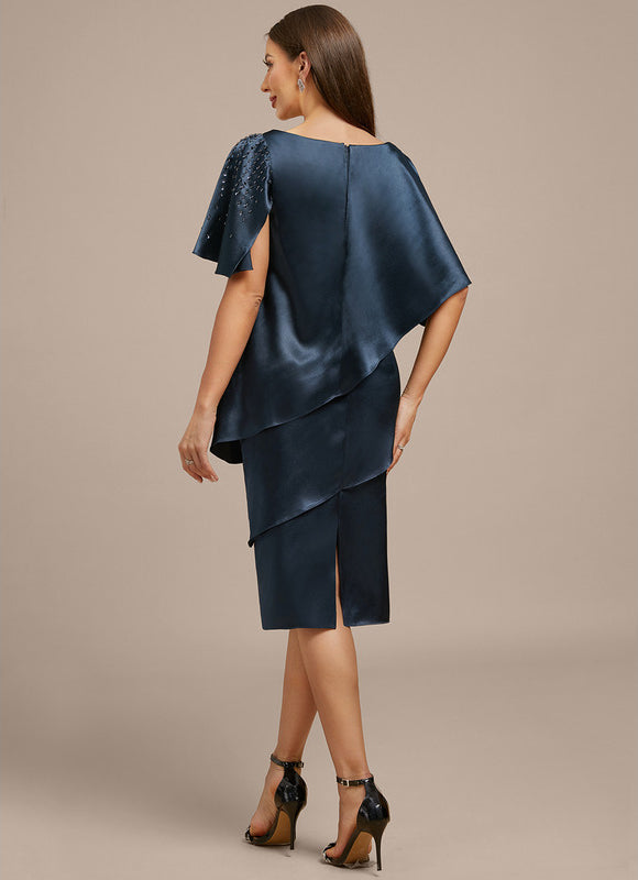 Robe Portefeuille Satin Marine Élégante - gallery 4