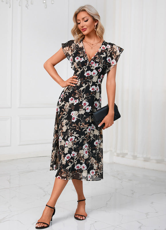 Robe Portefeuille Fleurie Marine - gallery 6