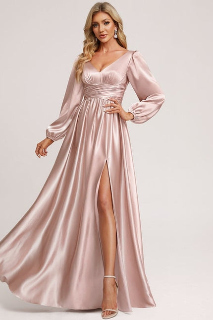 Robe Portefeuille Satin Rose Élégante - gallery 3