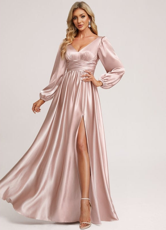 Robe Portefeuille Satin Rose Élégante - gallery 3