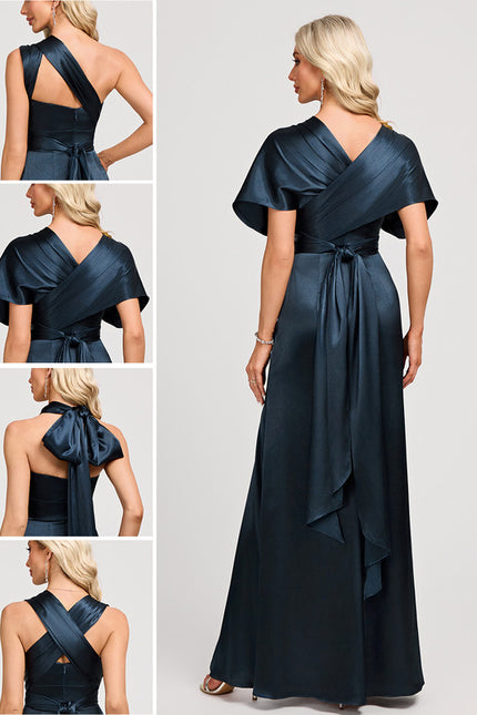 Robe Portefeuille Satin Bleu Nuit - gallery 1