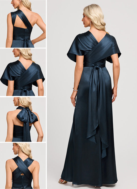 Robe Portefeuille Satin Bleu Nuit - gallery 1