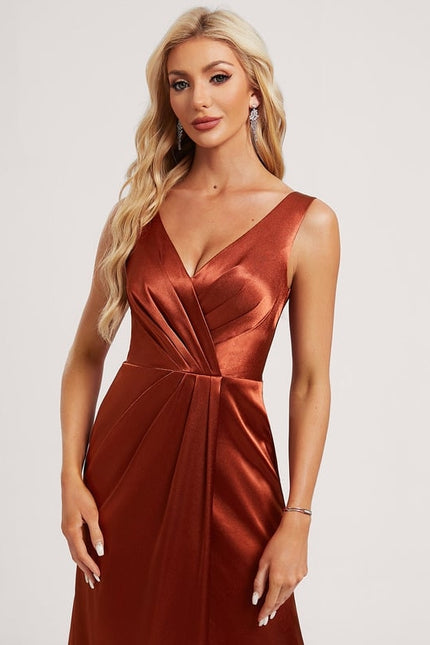Robe Portefeuille Satin Rouille Élégante - gallery 3