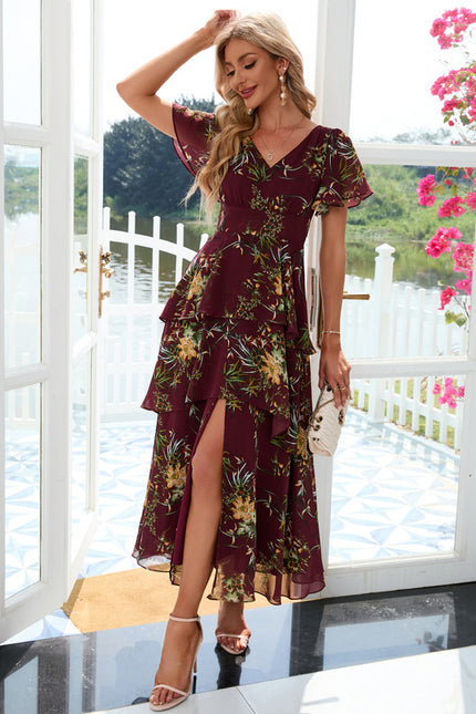 Robe Portefeuille Maxi Florale Bordeaux - gallery 5