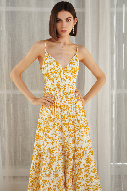 Robe Portefeuille Midi Jaune Floral - gallery 4