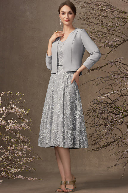 Robe Portefeuille Grise Florale - gallery 1