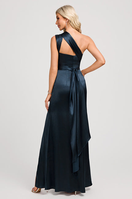 Robe Portefeuille Satin Bleu Nuit - gallery 9