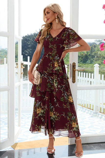 Robe Portefeuille Maxi Florale Bordeaux - gallery 3