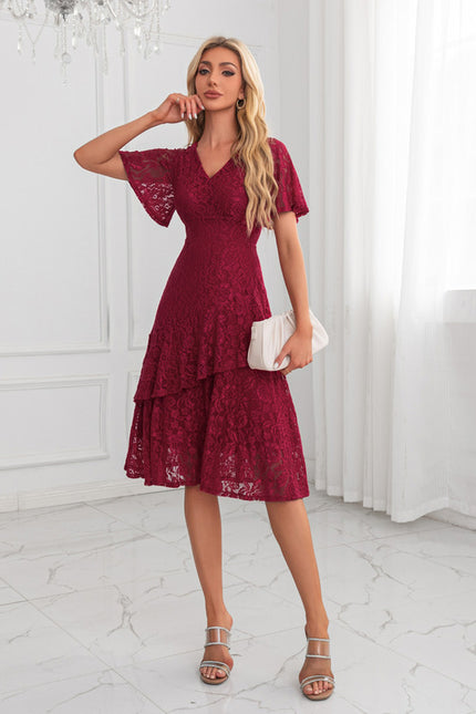 Robe Portefeuille Florale Bordeaux - gallery 5