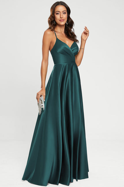 Robe Portefeuille Satin Émeraude Chic - gallery 1