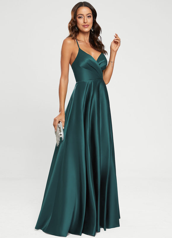 Robe Portefeuille Satin Émeraude Chic - gallery 1