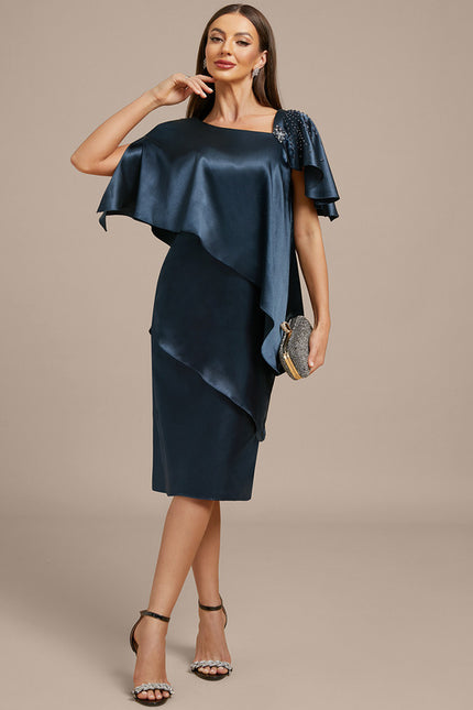 Robe Portefeuille Satin Marine Élégante - gallery 2