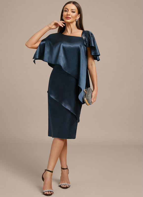 Robe Portefeuille Satin Marine Élégante - gallery 2