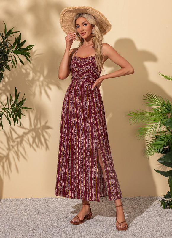 Robe Portefeuille Maxi Bordeaux Rayée - gallery 5