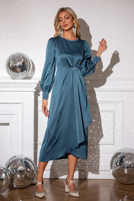 Robe Portefeuille Satin Bleu Canard - gallery 5