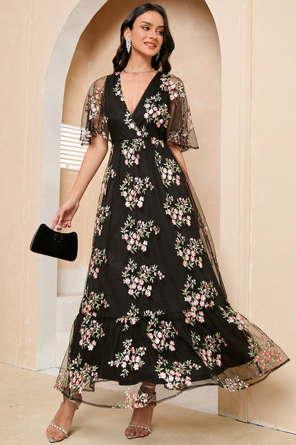 Robe Portefeuille Féerie Florale Noir