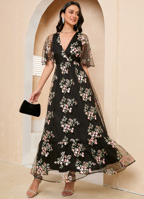 Robe Portefeuille Féerie Florale Noir