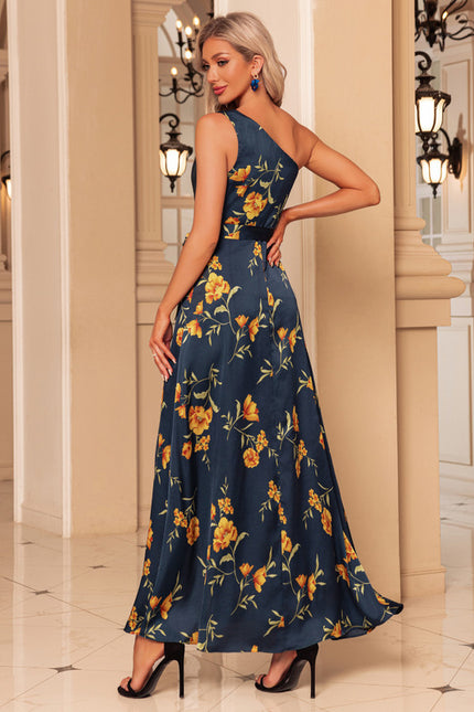 Robe Portefeuille Satin Bleu Floral - gallery 1