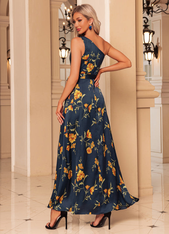 Robe Portefeuille Satin Bleu Floral - gallery 1