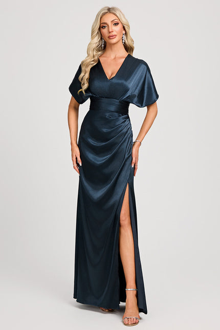 Robe Portefeuille Satin Bleu Nuit - gallery 6