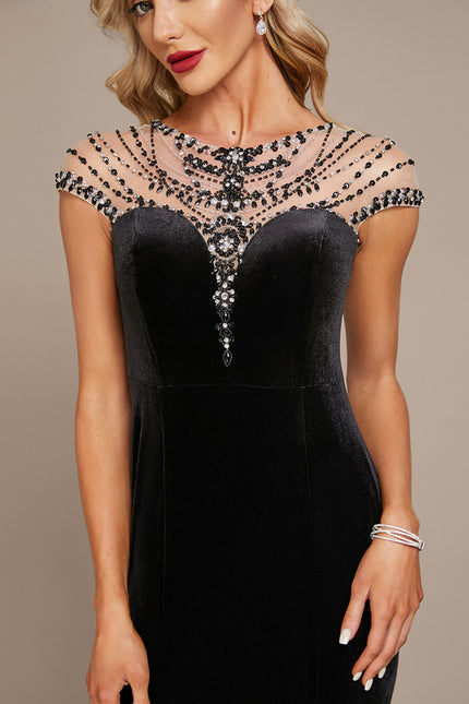 Robe Portefeuille Velours Noir Élégant - gallery 5