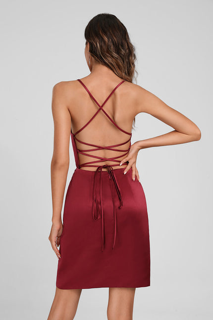 Robe Portefeuille Satinée Cerise - gallery 1