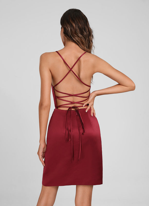 Robe Portefeuille Satinée Cerise - gallery 1